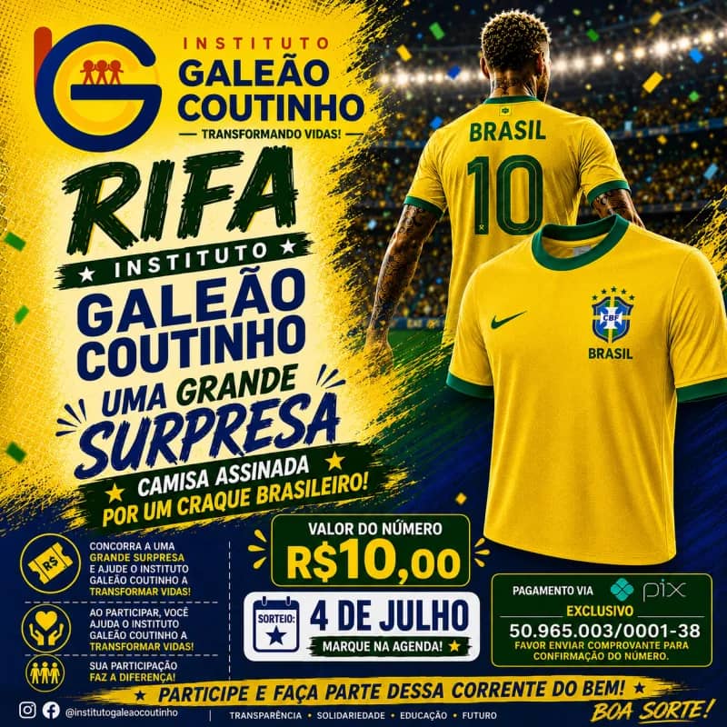 Imagem da campanha 🇧🇷 RIFA SOLIDÁRIA INSTITUTO GALEÃO COUTINHO 🇧🇷⚽