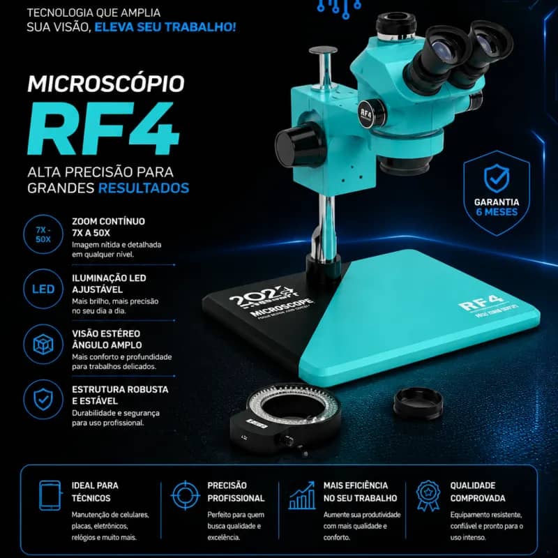 Imagem da campanha Microscópio Trinocular RF4 RF-7050PRO + Lente de BRINDE