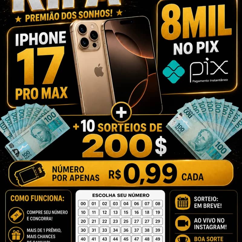 Imagem da campanha iPhone 17 pro max ou 8mil no pix