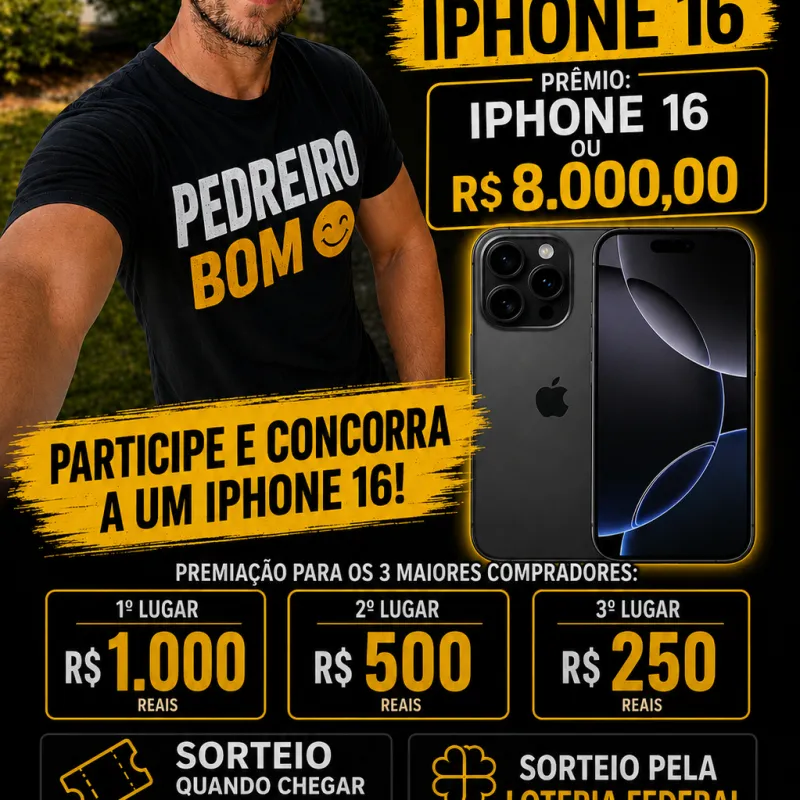 Imagem da campanha Que tal ganhar um iPhone 16 ou 8mil no pix