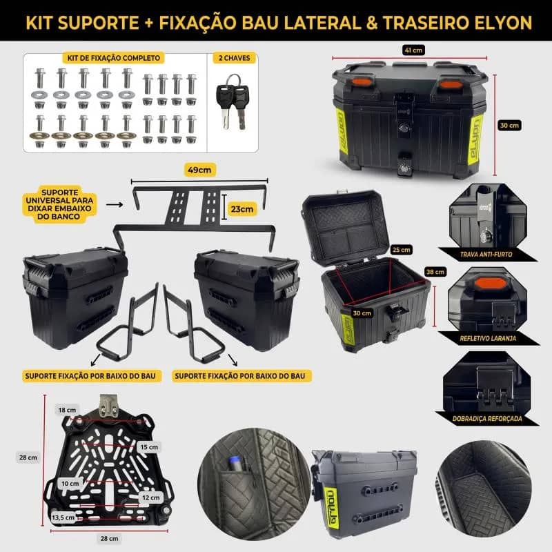 Imagem da campanha Kit Baú traseiro 45 litros + Baús laterais 32 litros universal