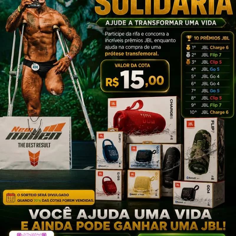 Imagem da campanha RIFA SOLIDARA PRÓTESE TRANSFEMURAL..