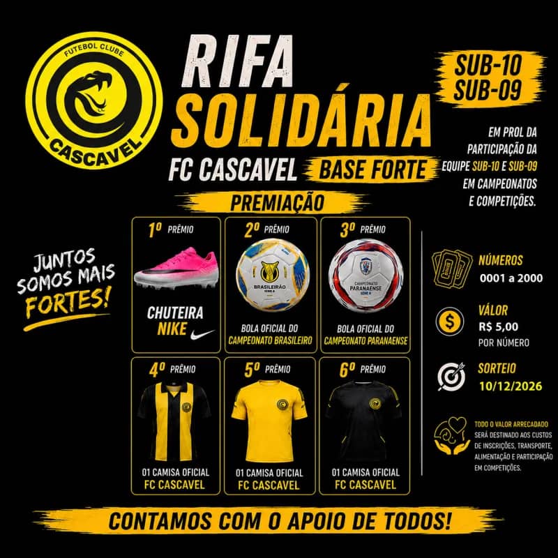 Imagem da campanha Rifa Solidária  Base forte Sub 10 Sub 09