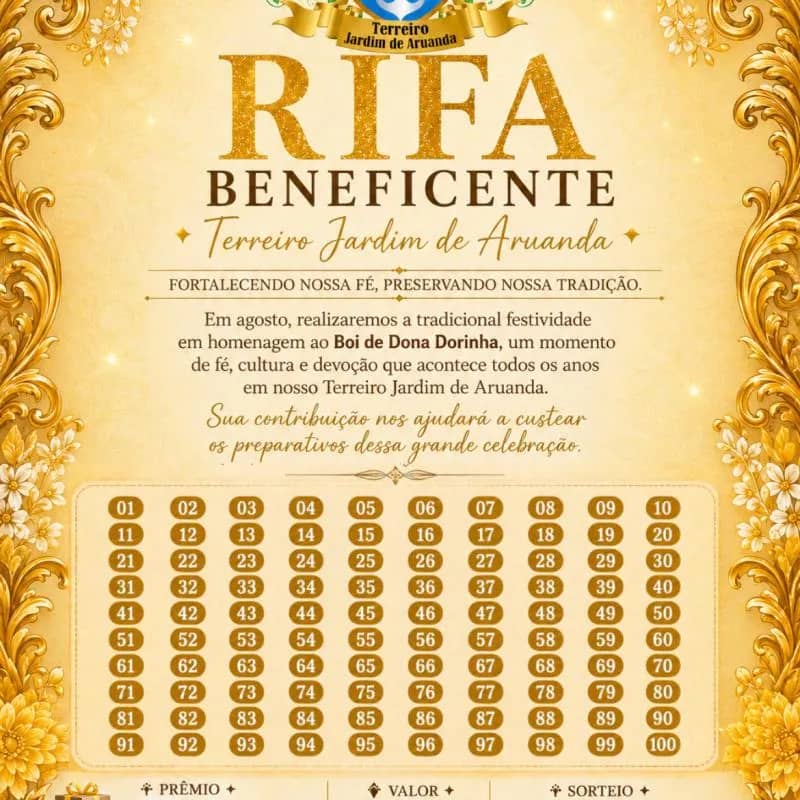 Imagem da campanha Rifa do terreiro jardim de aruanda