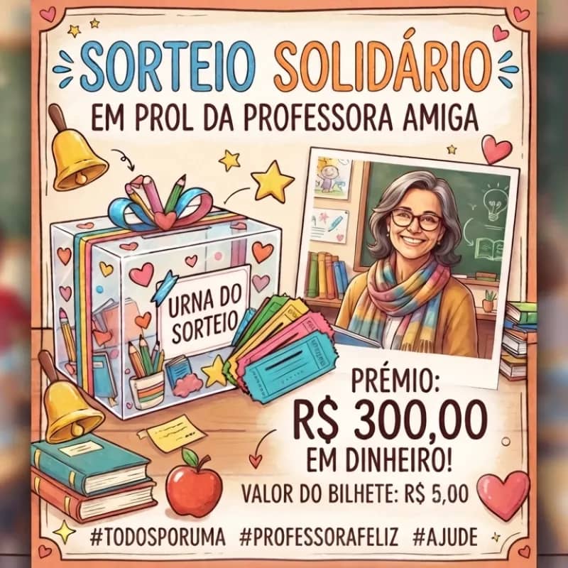 Imagem da campanha Sorteio Solidário: Em Prol de uma professora amiga