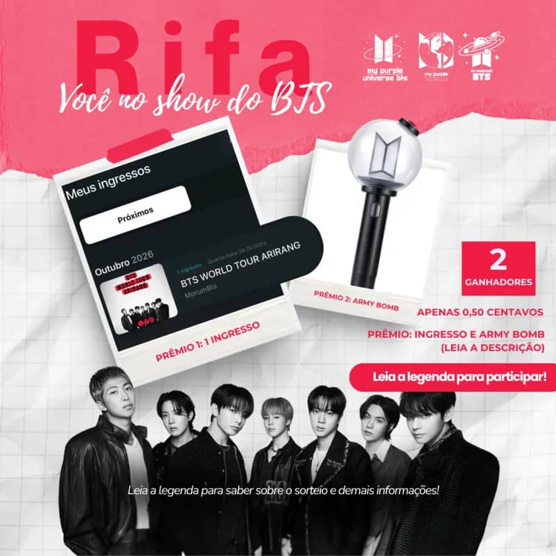 Imagem da campanha RIFA VOCÊ NO SHOW DO BTS