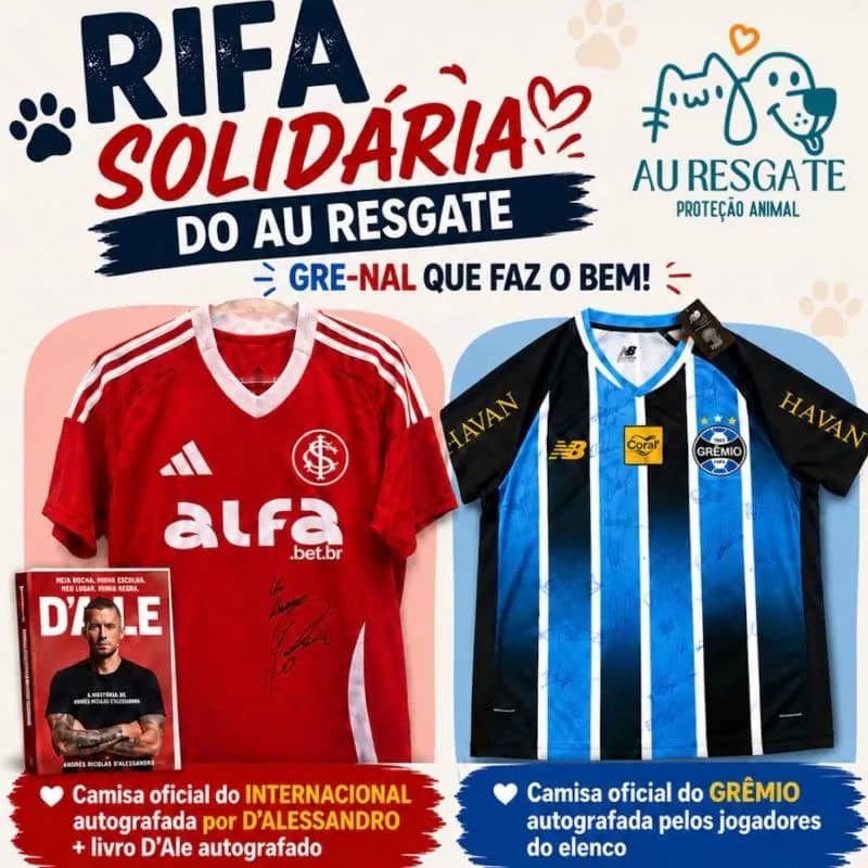 Imagem da campanha 🐾 Rifa Solidária do Au Resgate – Gre-Nal que faz o bem!