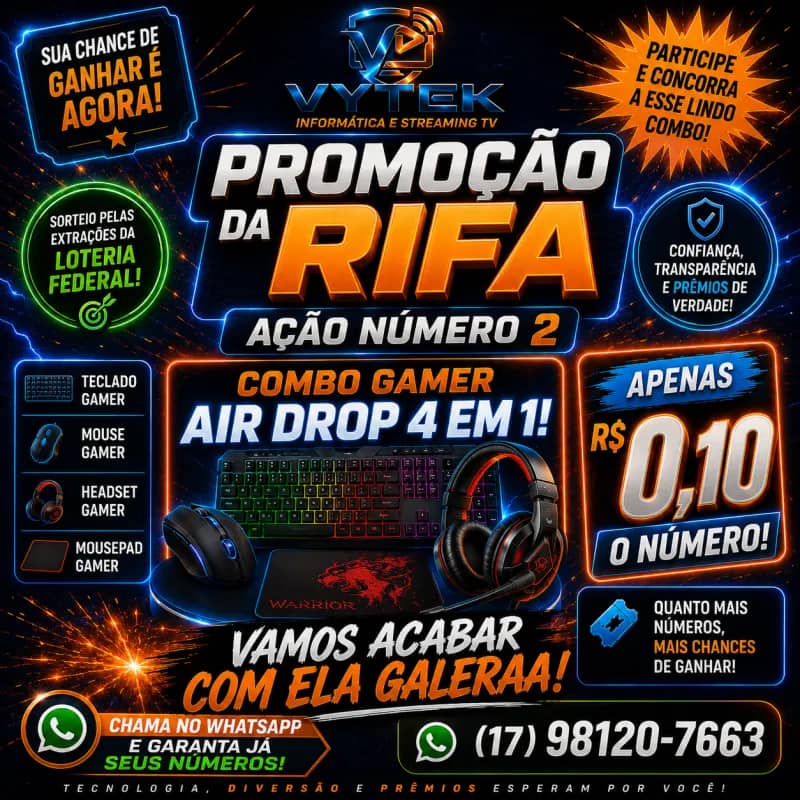 Imagem da campanha AÇÃO Nº 2 CHEGOU! COMBO GAMER AIR DROP 4 EM 1!