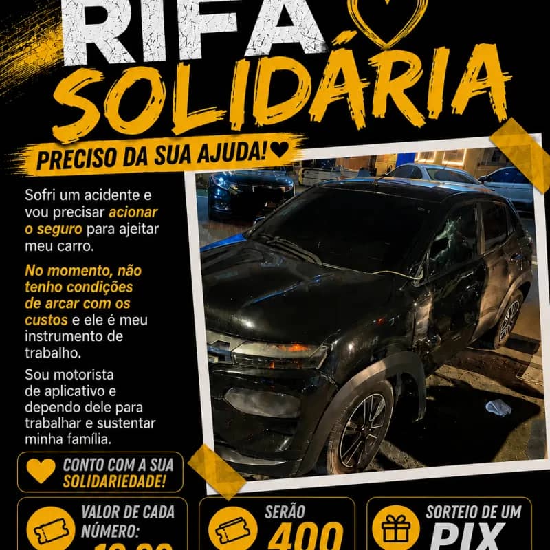 Imagem da campanha Rifa Solidária – Ajude-me a Voltar a Trabalhar