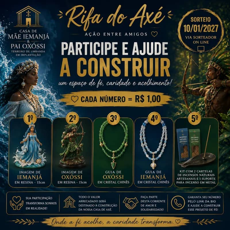 Imagem da campanha Uma ação entre amigos em benefício da Casa de Mãe Iemanjá & Pai Oxóssi.