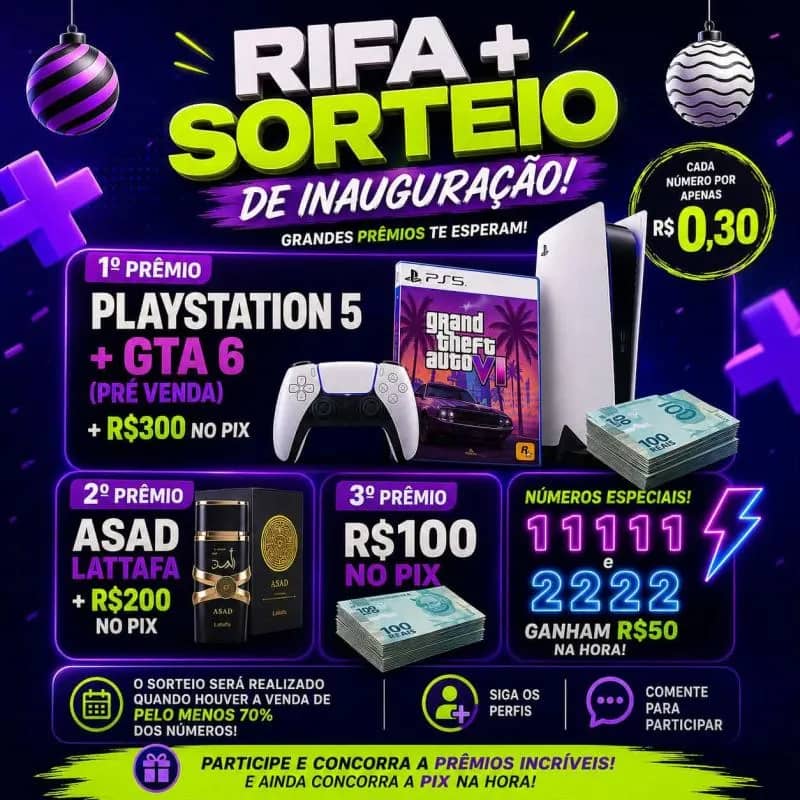 Imagem da campanha Playstation 5 + GTA IV + 300 reais no pix