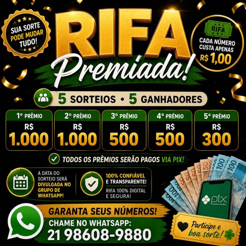Imagem da campanha RIFA 5 SORTEIOS