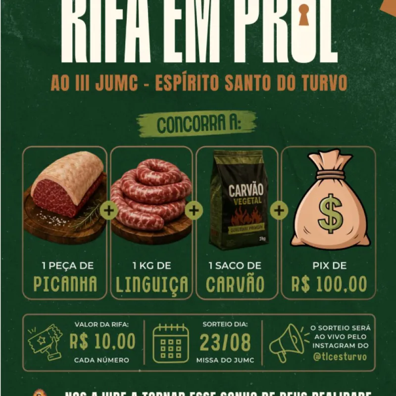 Imagem da campanha Rifa em prol ao III JUMC