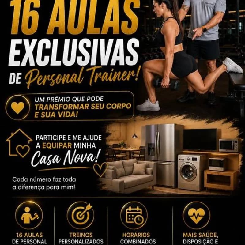 Imagem da campanha 🏆 CONCORRA A 16 AULAS DE PERSONAL TRAINER! 💪  E, de quebra, você ainda me ajuda a equipar minha casa nova. ❤️
