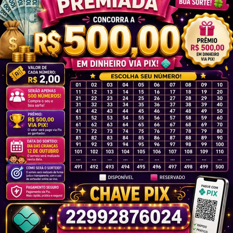 Imagem da campanha SORTEIO DO DIAS DAS CRIANÇA VALENDO $500 NO PIX