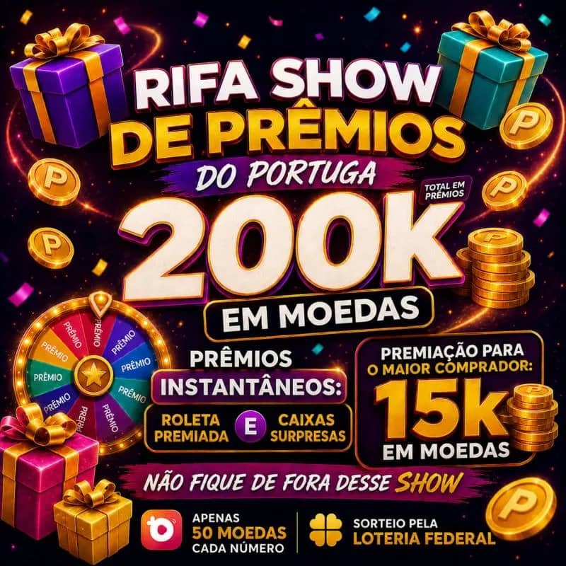 Imagem da campanha Rifa Show de prêmios do PORTUGA