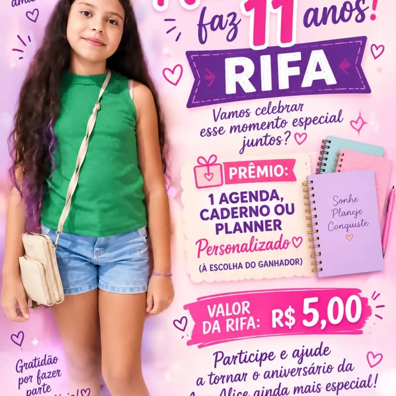Imagem da campanha Ana Alice Faz 11 anos