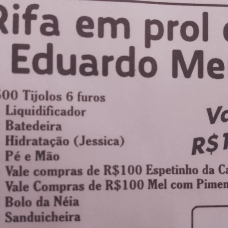 Imagem da campanha Rifa beneficente em prol do tratamento de câncer de Luiz Eduardo (trovão)