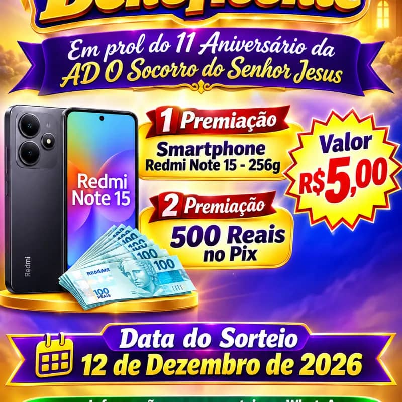 Imagem da campanha Sorteio em prol de 11 ano da AD O Socorro do Senhor Jesus