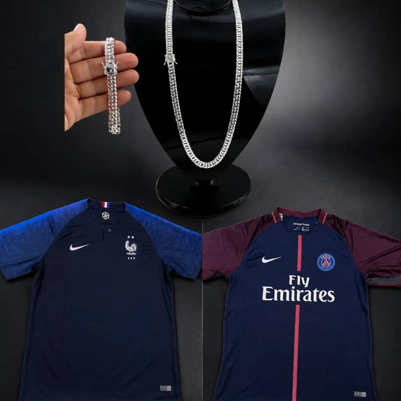 Imagem da campanha Rifa corrente de prata + duas camisetas de time França 2018 + psg 2017