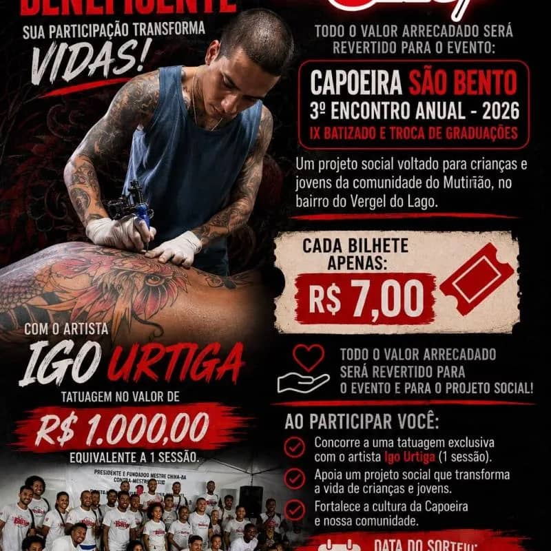 Imagem da campanha Rifa Beneficente São Bento  | Concorra a uma Tatuagem de R$ 1.000