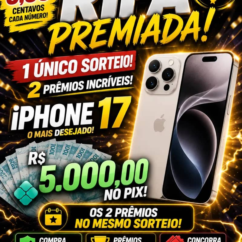 Imagem da campanha Ação Relâmpago – Concorra a um iPhone 17 + R$ 5.000 no Pix