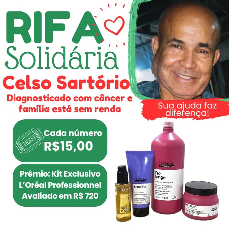 Imagem da campanha Rifa Solidária em prol de Celso Sartório e sua família