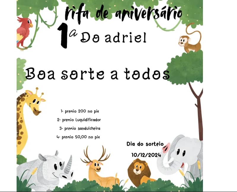 Imagem da campanha Rifa aniversário do Adriel