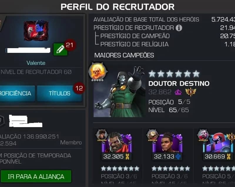 Imagem da campanha Conta Valente com 4 Campeões 7*R3 (Bispo, Shury, Vox e América).