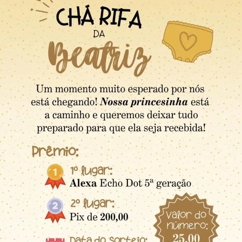 Imagem da campanha Chá Rifa Beatriz