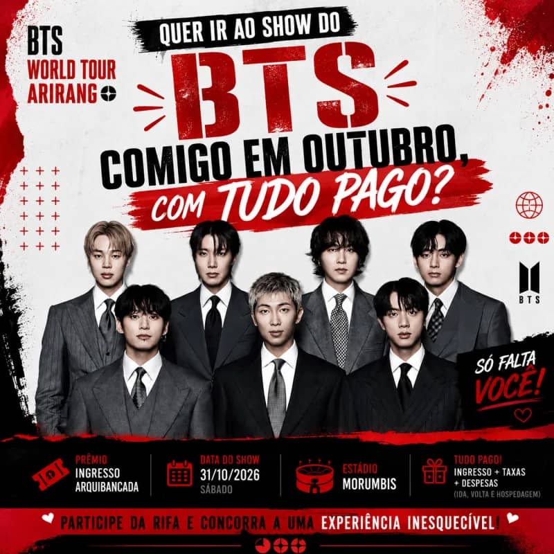Imagem da campanha INGRESSO ARIRANG WORLD TOUR + TRANSPORTE E HOSPEDAGEM