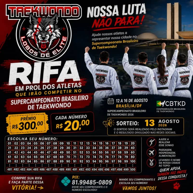 Imagem da campanha Rifa Solidária – Rumo ao Supercampeonato Brasileiro de Taekwondo